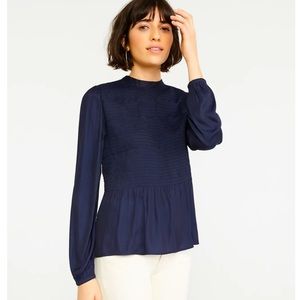 NWT Ann Taylor Loft Smocked Peplum Blouse - Navy Blue - 16 petite / XL